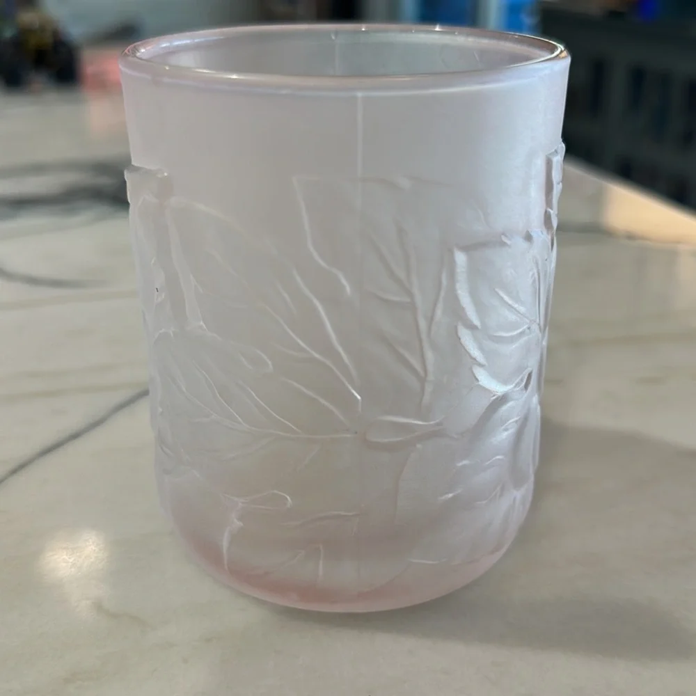 Vintage KIG Indonesia grape impression design frosted light pink glass mug